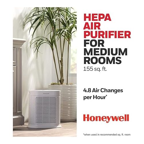 Honeywell HPA104 HEPA Air Purifier for Medium Rooms - Microscopic Airborne Allergen+ Reducer, Cleans Up To 750 Sq Ft in 1 Hour - Wildfire/Smoke, Pollen, Pet Dander, and Dust Air Purifier ? White