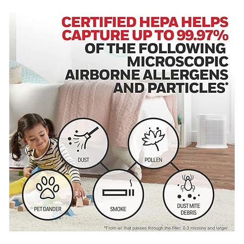  Honeywell HPA104 HEPA Air Purifier for Medium Rooms - Microscopic Airborne Allergen+ Reducer, Cleans Up To 750 Sq Ft in 1 Hour - Wildfire/Smoke, Pollen, Pet Dander, and Dust Air Purifier ? White
