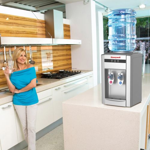  Honeywell HWB2052S2 21-Inch Tabletop Water Cooler Dispenser, Hot and Cold Temperatures, Silver