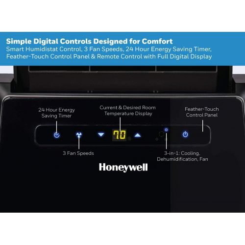  [아마존베스트]Honeywell MN10CESBB 10000 BTU Portable Conditioner, Dehumidifier & Fan for Rooms Up To 350-450 Sq. Ft. with Thermal Overload Protection, Washable Air Filter & Remote Control, Black