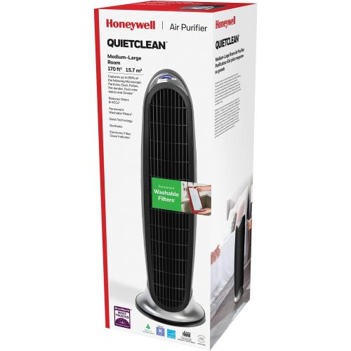  Honeywell, Black HFD-120-Q QuietClean Oscillating Air Purifierwith Permanent Washable Filters, Medium Room(170 sq. ft), 29 x 11 x 10