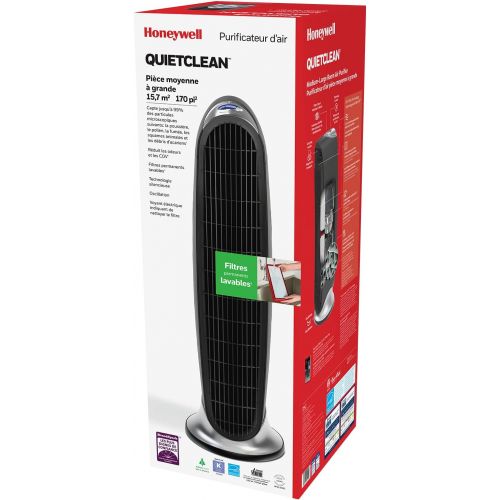  Honeywell, Black HFD-120-Q QuietClean Oscillating Air Purifierwith Permanent Washable Filters, Medium Room(170 sq. ft), 29 x 11 x 10
