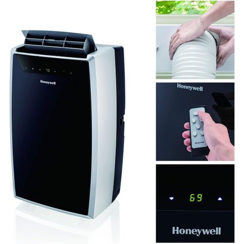  Honeywell Classic Portable Air Conditioner w Dehumidifier & Fan, Cools Rooms Up to 700 Sq. Ft. w Drain Pan & Insulation Tape, MN4CFS9 (Black/Silver)