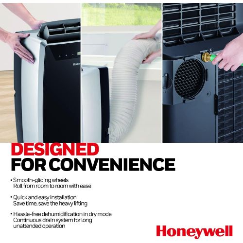  Honeywell Classic Portable Air Conditioner w Dehumidifier & Fan, Cools Rooms Up to 700 Sq. Ft. w Drain Pan & Insulation Tape, MN4CFS9 (Black/Silver)