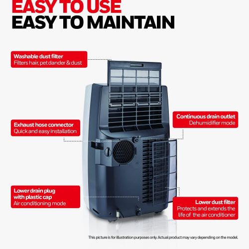  Honeywell Classic Portable Air Conditioner w Dehumidifier & Fan, Cools Rooms Up to 700 Sq. Ft. w Drain Pan & Insulation Tape, MN4CFS9 (Black/Silver)