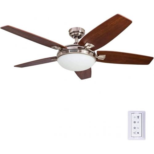  [아마존베스트]Honeywell Ceiling Fans Honeywell Carmel 48-Inch Ceiling Fan with Integrated Light Kit and Remote Control, Five Reversible California Redwood/Mendoza Rosewood Blades, Brushed Nickel