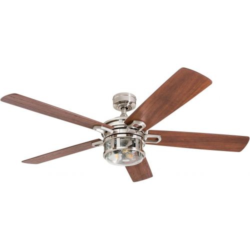  [아마존베스트]Honeywell Ceiling Fans 50610-01 Bonterra Ceiling Fan with Remote Control, Rustic LED Edison Light Fixture, 52 Indoor Farmhouse Ancient Pine/Bamboo Blades, Brushed Nickel