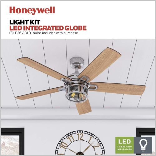  [아마존베스트]Honeywell Ceiling Fans 50610-01 Bonterra Ceiling Fan with Remote Control, Rustic LED Edison Light Fixture, 52 Indoor Farmhouse Ancient Pine/Bamboo Blades, Brushed Nickel