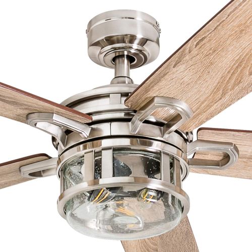  [아마존베스트]Honeywell Ceiling Fans 50610-01 Bonterra Ceiling Fan with Remote Control, Rustic LED Edison Light Fixture, 52 Indoor Farmhouse Ancient Pine/Bamboo Blades, Brushed Nickel