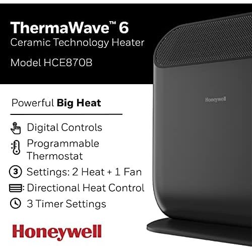  Honeywell ThermaWave 6 Ceramic Technology Space Heater, Black?Ceramic Heaterwith Programmable Thermostat
