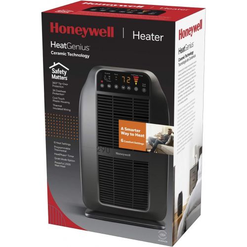  Honeywell HeatGenius Ceramic Heater, Black ? Easy to Use Space Heater with Multi-Directional Heating, Digital Controls and Programmable Thermostat