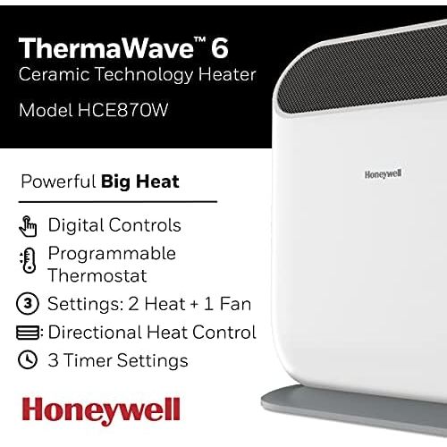  Honeywell ThermaWave 6 Ceramic Technology Space Heater, White ? Ceramic Heater with Programmable Thermostat