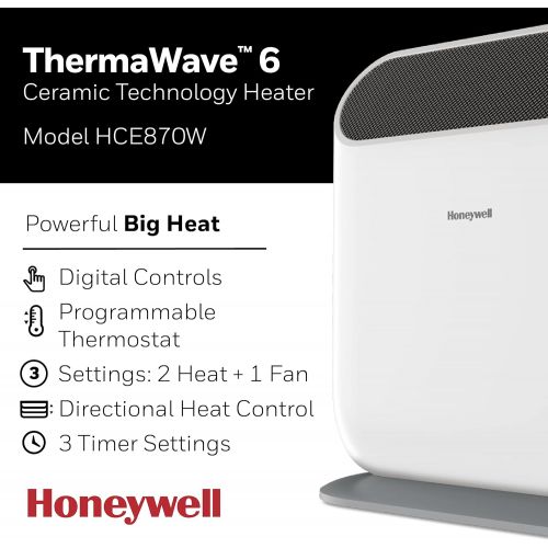  Honeywell ThermaWave 6 Ceramic Technology Space Heater, White ? Ceramic Heater with Programmable Thermostat