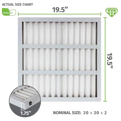  Honeywell Canopy Air Professional Grade Self Supported Standard Capacity Pleated Air Filter, Synthetic Media, White, 8 MERV, 100% Metal Free, 20 Height x 20 Width x 2 Depth (Case of 12)