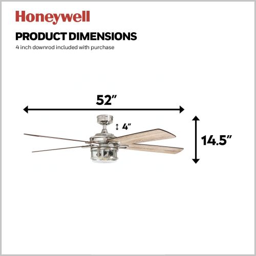  Honeywell 50610-01 Bonterra Ceiling Fan, 4.5 W, 120 V, 52-inch, Brushed Nickel