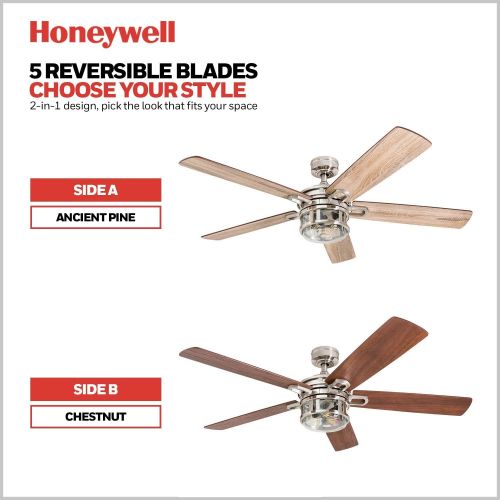  Honeywell 50610-01 Bonterra Ceiling Fan, 4.5 W, 120 V, 52-inch, Brushed Nickel