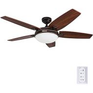Honeywell Carmel 48-Inch Ceiling Fan with Integrated Light Kit and Remote Control, Five Reversible Cimarron/Ironwood Blades, Bronze