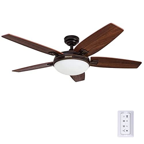  Honeywell Carmel 48-Inch Ceiling Fan with Integrated Light Kit and Remote Control, Five Reversible Cimarron/Ironwood Blades, Bronze