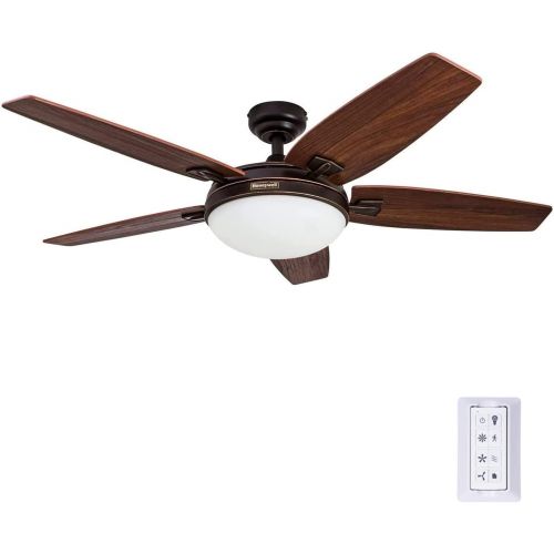  Honeywell Carmel 48-Inch Ceiling Fan with Integrated Light Kit and Remote Control, Five Reversible Cimarron/Ironwood Blades, Bronze