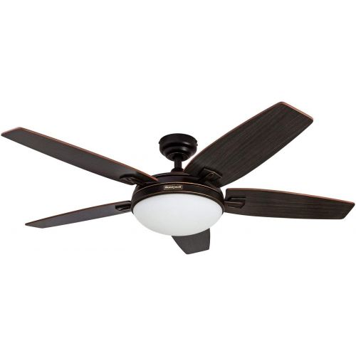  Honeywell Carmel 48-Inch Ceiling Fan with Integrated Light Kit and Remote Control, Five Reversible Cimarron/Ironwood Blades, Bronze