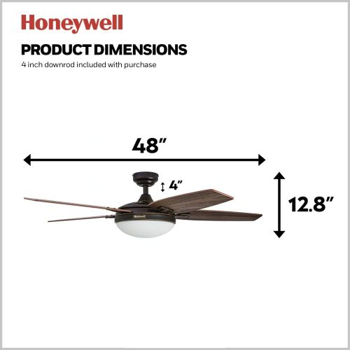  Honeywell Carmel 48-Inch Ceiling Fan with Integrated Light Kit and Remote Control, Five Reversible Cimarron/Ironwood Blades, Bronze