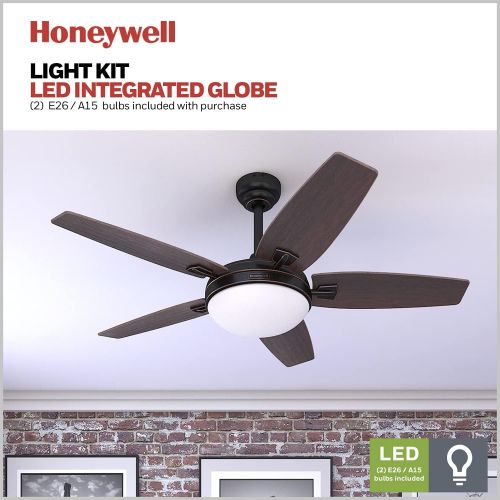  Honeywell Carmel 48-Inch Ceiling Fan with Integrated Light Kit and Remote Control, Five Reversible Cimarron/Ironwood Blades, Bronze