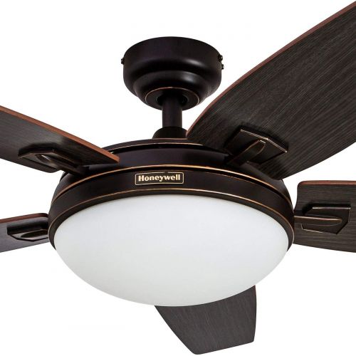  Honeywell Carmel 48-Inch Ceiling Fan with Integrated Light Kit and Remote Control, Five Reversible Cimarron/Ironwood Blades, Bronze