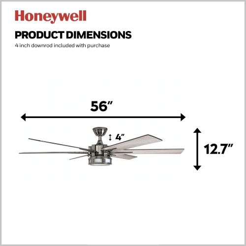  Honeywell Ceiling Fans 51035-01Kaliza Modern LED Ceiling Fan with Remote Control, 6 Blade Large 56, Gun Metal 52