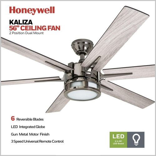  Honeywell Ceiling Fans 51035-01Kaliza Modern LED Ceiling Fan with Remote Control, 6 Blade Large 56, Gun Metal 52