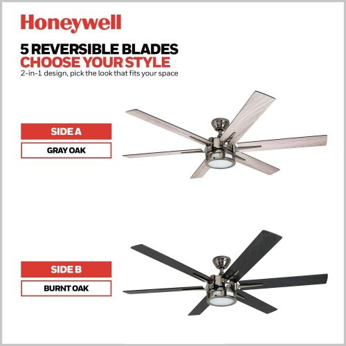  Honeywell Ceiling Fans 51035-01Kaliza Modern LED Ceiling Fan with Remote Control, 6 Blade Large 56, Gun Metal 52