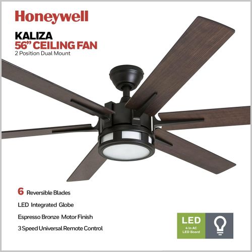  Honeywell 51036 Kaliza Modern Ceiling Fan with Remote Control, 56, Espresso