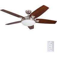 Honeywell Carmel 48-Inch Ceiling Fan with Integrated Light Kit and Remote Control, Five Reversible California Redwood/Mendoza Rosewood Blades, Brushed Nickel