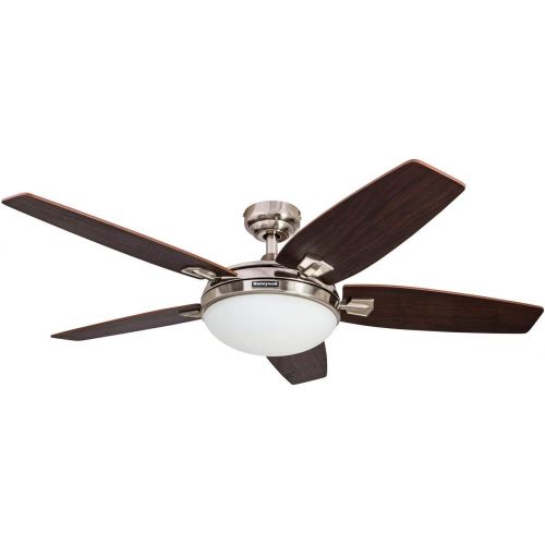  Honeywell Carmel 48-Inch Ceiling Fan with Integrated Light Kit and Remote Control, Five Reversible California Redwood/Mendoza Rosewood Blades, Brushed Nickel