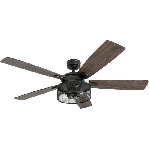  [아마존베스트]Honeywell Ceiling Fans 50614-01 Carnegie LED Ceiling Fan 52, Indoor, Rustic Barnwood Blades, Industrial Cage Light, Matte Black