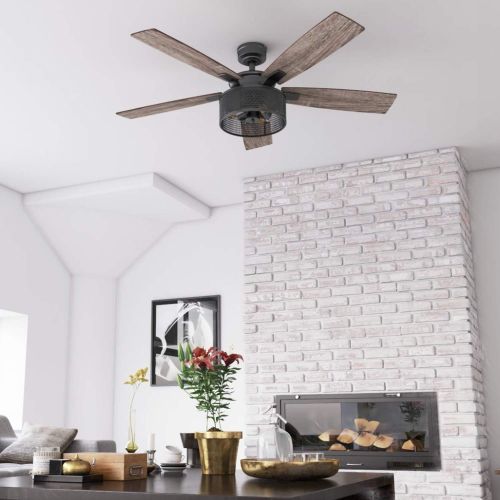  [아마존베스트]Honeywell Ceiling Fans 50614-01 Carnegie LED Ceiling Fan 52, Indoor, Rustic Barnwood Blades, Industrial Cage Light, Matte Black