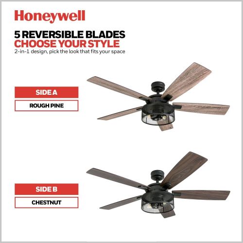  [아마존베스트]Honeywell Ceiling Fans 50614-01 Carnegie LED Ceiling Fan 52, Indoor, Rustic Barnwood Blades, Industrial Cage Light, Matte Black