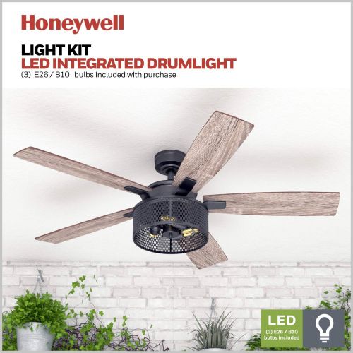  [아마존베스트]Honeywell Ceiling Fans 50614-01 Carnegie LED Ceiling Fan 52, Indoor, Rustic Barnwood Blades, Industrial Cage Light, Matte Black