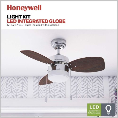  [아마존베스트]Honeywell Ceiling Fans 50601-01 Ocean Breeze Contemporary, 30” LED Frosted, Light Oak/Satin Finish Blades, Brushed Nickel