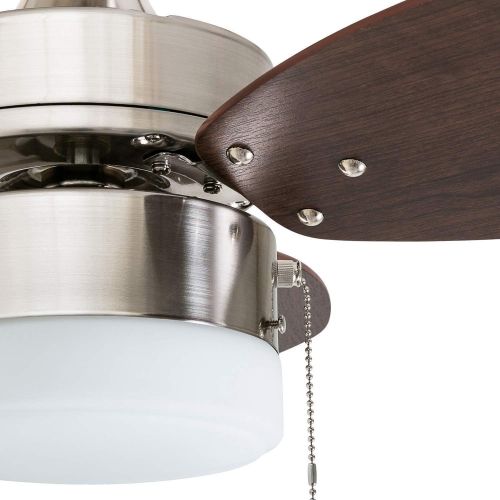  [아마존베스트]Honeywell Ceiling Fans 50601-01 Ocean Breeze Contemporary, 30” LED Frosted, Light Oak/Satin Finish Blades, Brushed Nickel