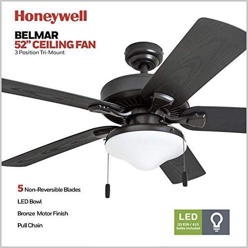  [아마존베스트]Honeywell Ceiling Fans Honeywell Belmar Outdoor LED Ceiling Fan with LED Light, Waterproof, Damp-Rated, 52 Dark Bronze