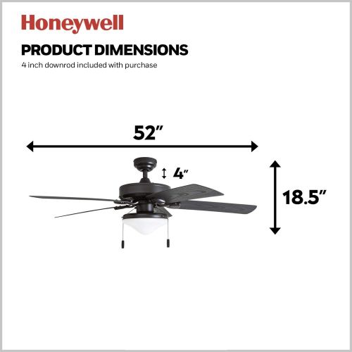  [아마존베스트]Honeywell Ceiling Fans Honeywell Belmar Outdoor LED Ceiling Fan with LED Light, Waterproof, Damp-Rated, 52 Dark Bronze