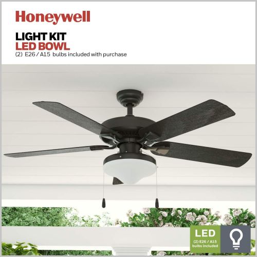  [아마존베스트]Honeywell Ceiling Fans Honeywell Belmar Outdoor LED Ceiling Fan with LED Light, Waterproof, Damp-Rated, 52 Dark Bronze