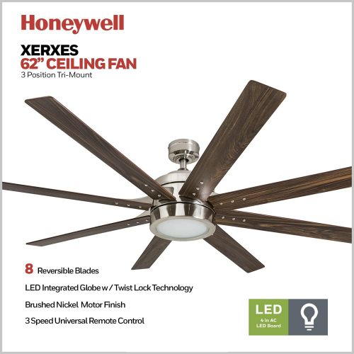  [아마존베스트]Honeywell Ceiling Fans Honeywell 50608-01 Xerxes Ceiling Fan with Remote Control, 62” Blades, Brushed Nickel