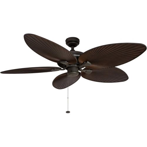  [아마존베스트]Honeywell Ceiling Fans Honeywell Palm Island 52-Inch Tropical Ceiling Fan with Sunset Glass Bowl Light, Five Palm Leaf Blades, Indoor/Outdoor, Bronze