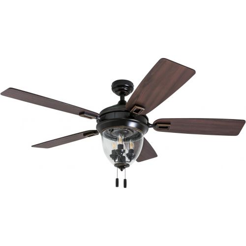  [아마존베스트]Honeywell Ceiling Fans 50615-01 Glencrest 52” Indoor & Outdoor, LED Edison Bulbs, ETL Damp Rated Aged Teak/Dark Walnut Blades, Oil Rubbed Bronze