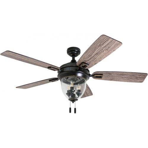  [아마존베스트]Honeywell Ceiling Fans 50615-01 Glencrest 52” Indoor & Outdoor, LED Edison Bulbs, ETL Damp Rated Aged Teak/Dark Walnut Blades, Oil Rubbed Bronze