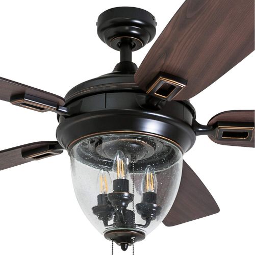  [아마존베스트]Honeywell Ceiling Fans 50615-01 Glencrest 52” Indoor & Outdoor, LED Edison Bulbs, ETL Damp Rated Aged Teak/Dark Walnut Blades, Oil Rubbed Bronze