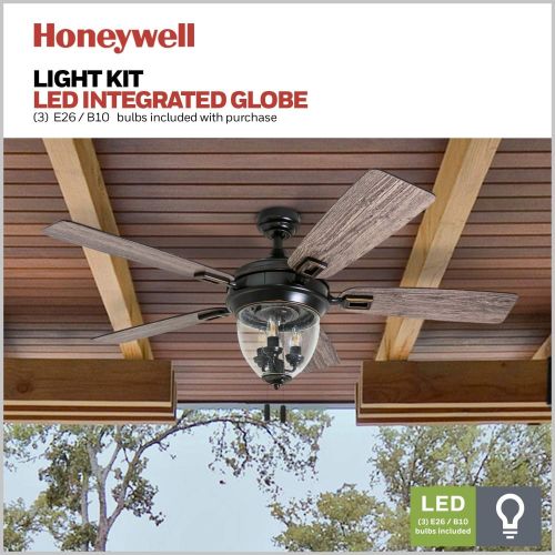  [아마존베스트]Honeywell Ceiling Fans 50615-01 Glencrest 52” Indoor & Outdoor, LED Edison Bulbs, ETL Damp Rated Aged Teak/Dark Walnut Blades, Oil Rubbed Bronze