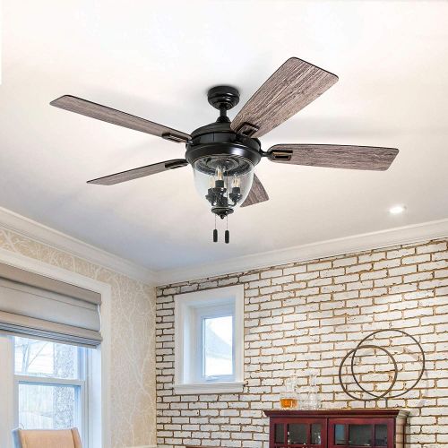  [아마존베스트]Honeywell Ceiling Fans 50615-01 Glencrest 52” Indoor & Outdoor, LED Edison Bulbs, ETL Damp Rated Aged Teak/Dark Walnut Blades, Oil Rubbed Bronze