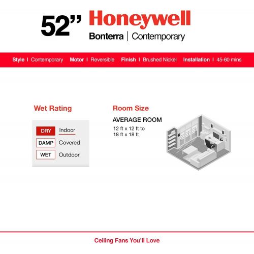  Honeywell Ceiling Fans 50610-01 Bontera Ceiling Fan, 52, Brushed Nickel